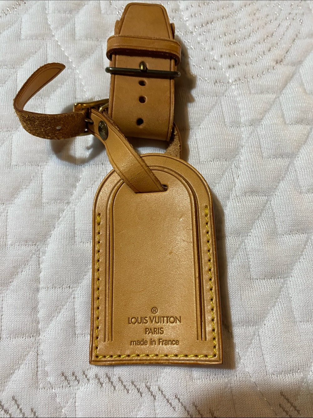 Louis Vuitton Tan Leather Luggage Tag with Strap